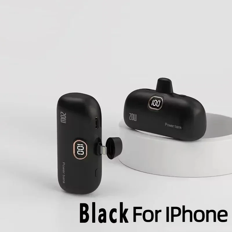 NONE Tragbare 2000/5000 mAh Power Bank Mini Kapsel Mobile Stromversorgung Notfall Externe Batterie Schnellladegerät für iPhone oder Typ-C 8