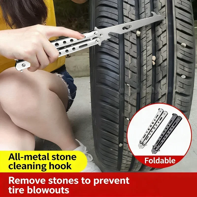 Motor Tire Stone Cleaner, 1Pcs Foldable Tire Cleaning Hook, Durable Repair Tool Accessory