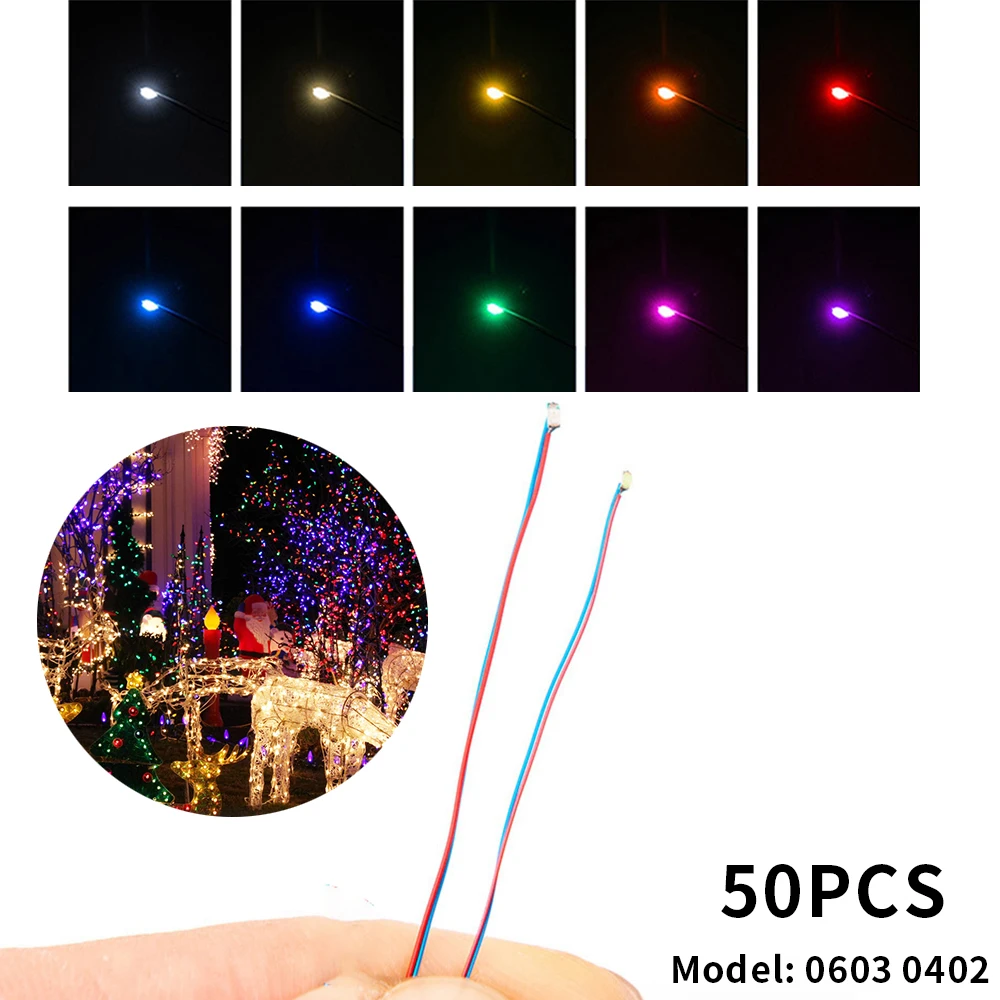 50 Stück/Beutel Modell 0402 0603 SMD LED Vorverdrahtete Chip-Mikro-LED Vorlötete Lampe Eisenbahnmodell 30cm 3V DIY-Modellbausatz für Gundam-Szenen