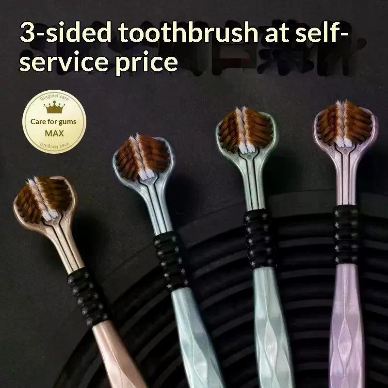 Three Sided U Shape Toothbrush With Soft Carbon Gold Bristles Full Wrapped Cleaning Perfect For Daily Oral Care Home Use 5Pcs
