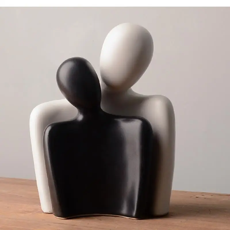 تماثيل للديكور حرف فنية من السيراميك مجردة الشكل النحت الأسرة زوجين المعانقة الشمال اكسسوارات المنزل