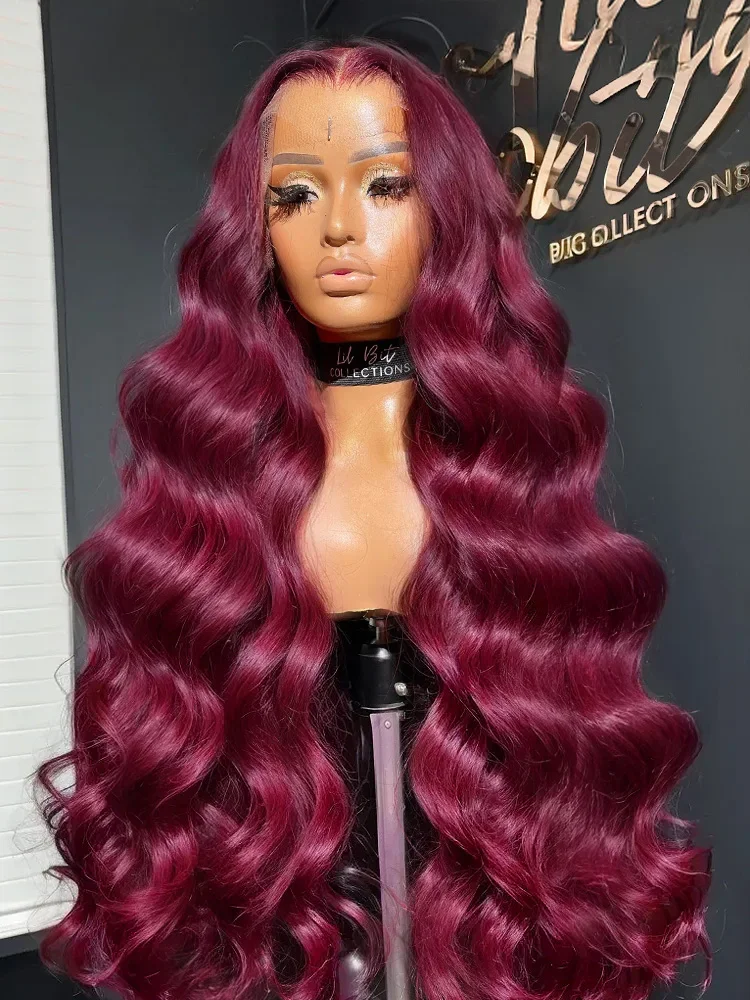 99J Burgundy Body Wave 13x4 Lace Front Wig 13x6 100% Human Hair HD 250 Density 30 40 Inch Lace Frontal Wigs Red Wine Brazilian