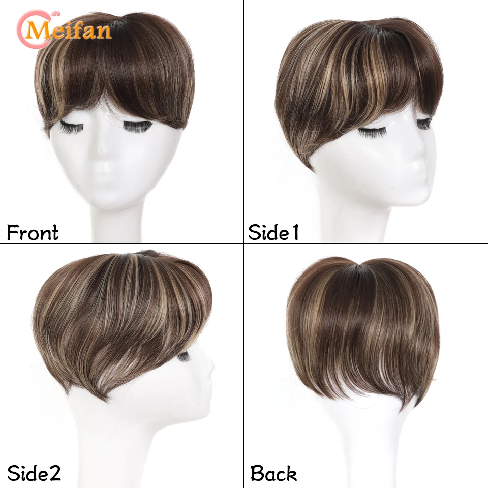 MEIFAN Short Pixie Cut Hair Toppers Synthetic Clip In Head Topper Extension Fluffy Natural Fake Hairpiece for Thin Hair Women