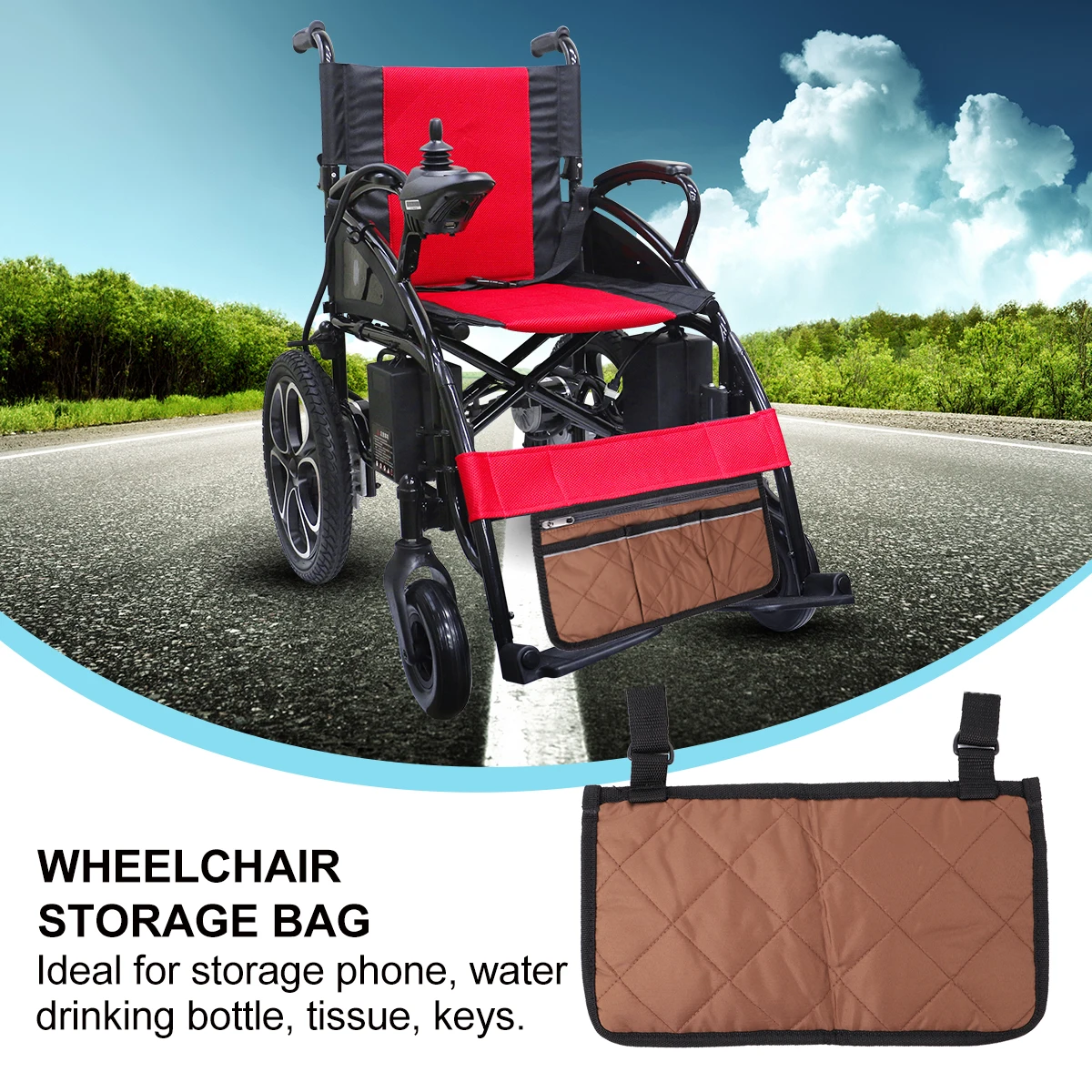 1Pcs Multi Pockets Wheelchair Bag Ideal for Phone Water Bottle Tissue Keys Easy Install Remove Coffee Wheelchair Storage Bag