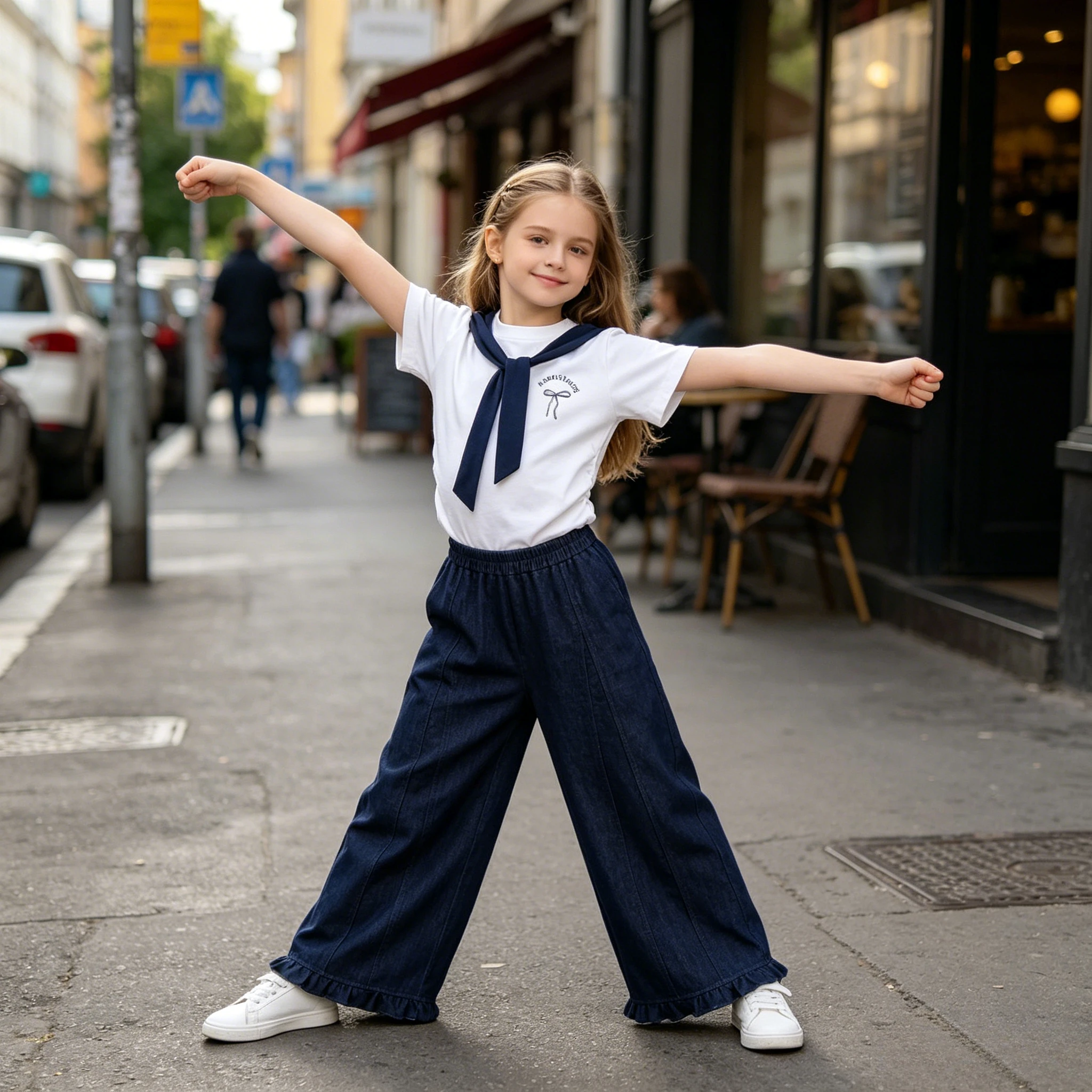 

Teen Girls Summer Outfits Set Faux Two Piece T Shirt Wide Leg Pants Plaid Trim Casual Kids Clothes School Daily Weekend Wear