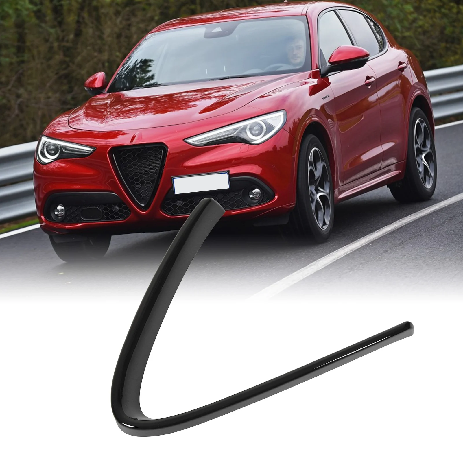 

Front Grill Cover Trim Glossy Black Scratch Resistant Replacement for Alfa Romeo Giulia Stelvio 2017 2018 2019 2020 Car Styling