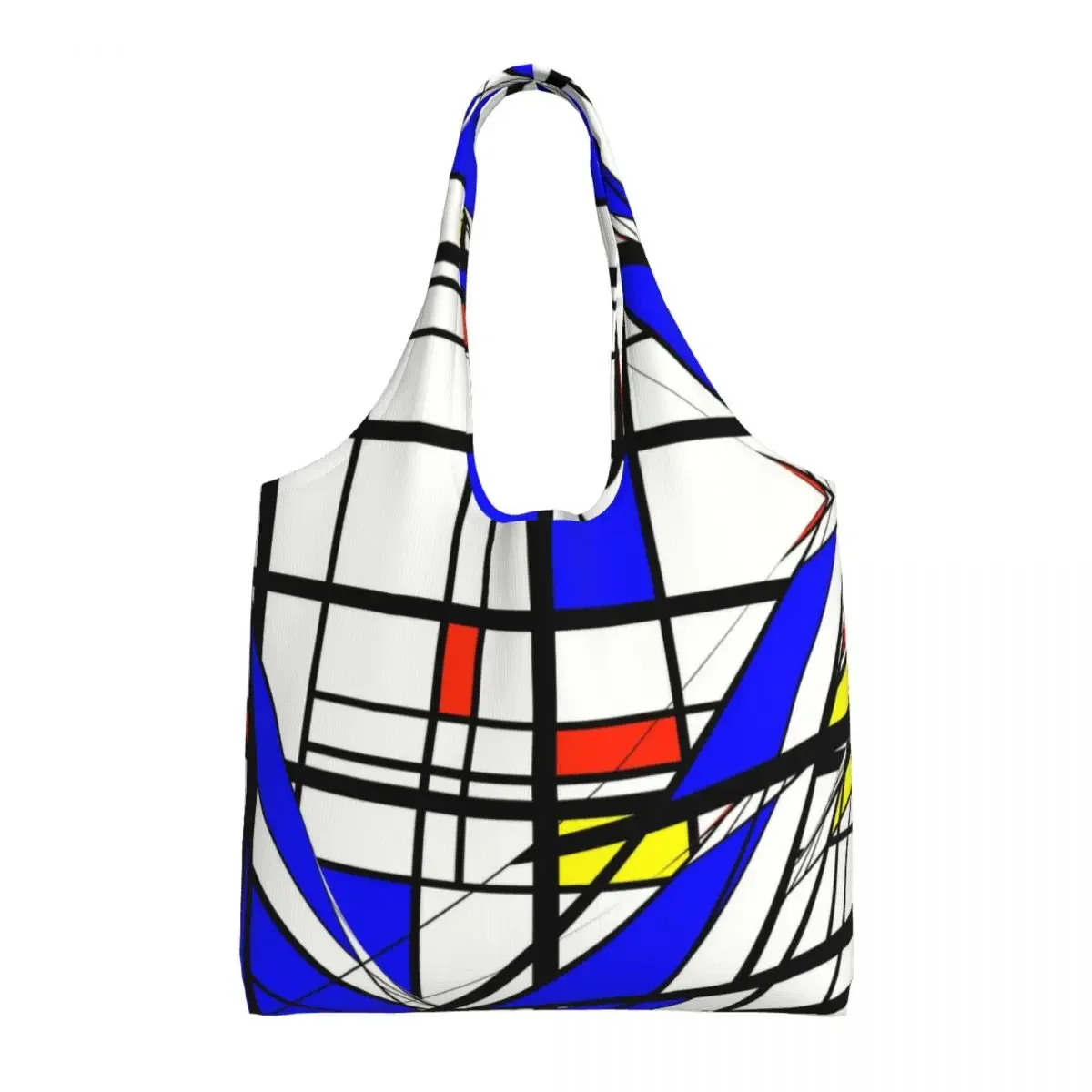 Custom Psychedelic De Stijl Art ร้านขายของชําช้อปปิ้ง Tote กระเป๋าผู้หญิง Piet Mondrian ผ้าใบไหล่กระเป๋านักช้อปความจุกระเป๋าถือ