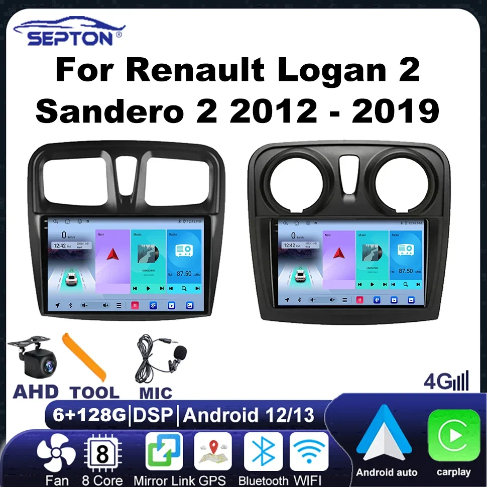 

SEPTON Car Radio Android for Renault Logan 2 Sandero 2 2012-2019 GPS Wifi 4G Stereo Audio Multimedia Player 2din Android Auto