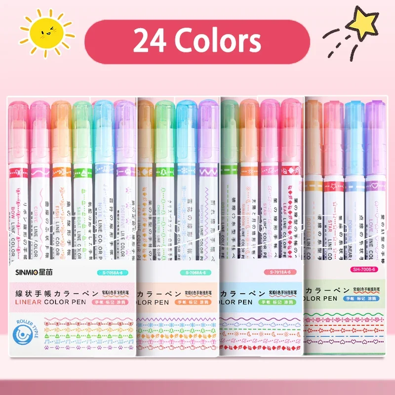 Imagem -06 - Flower Line Shape Highlighter Pen Dica do Rolo Curva Liner Marker Papelaria Kawaii Coreano Material de Escritório Escolar 24 Pcs Pcs Pcs Pcs