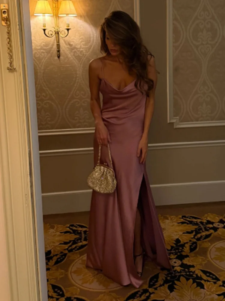 Tief Ausgeschnittenes Seitlich Geschlitztes Langes Kleid Damen Sexy Ärmelloses Rückenfreies Plissiertes Party-Abendkleid Charmantes Damenkleid Vestidos Longo – Detail 8