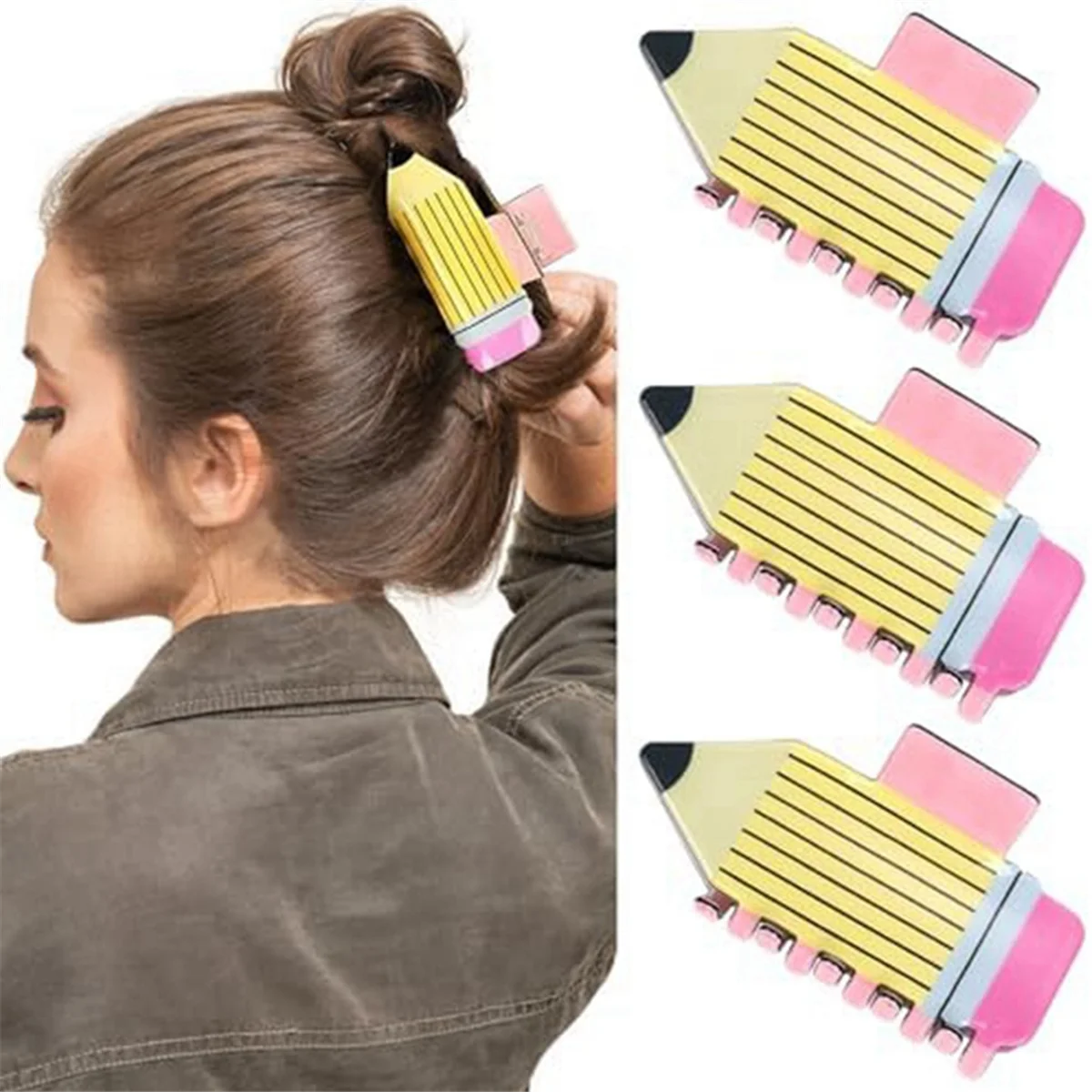 Pinces à cheveux crayon, 3 pièces, Barrettes amusantes pour enseignant, partie de cheveux pour la rentrée scolaire, pour l'appréciation des enseignants