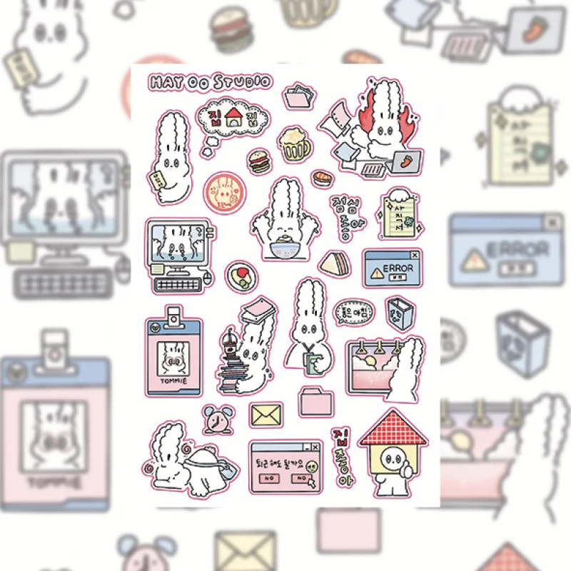 Korean Cute Kawaii Cartoon Rabbit Stickers Diary Planner Scrapbook Handbook Magazine Collage Material DIY Decorative Stickers