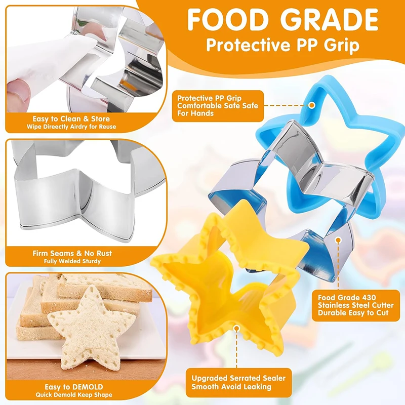 Sandwich Cutter And Sealer Set For Kids Children Food Cookies Bread Toast Maker Mold Fruit Vegetable Cutters Shapes Baking Tools