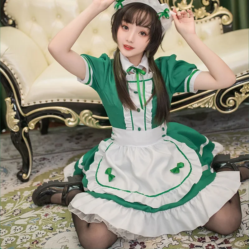 Disfraces de mucama Lolita para niñas y mujeres, traje de Cosplay de mucama encantadora, traje de animación, traje japonés de talla grande, color verde