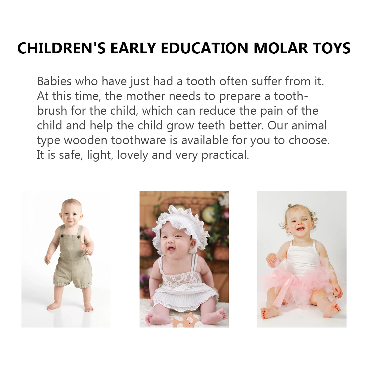 5 個のベビーウッド動物の形をした木製おしゃぶり幼児用早期学習歯が生える快適な木製おしゃぶり