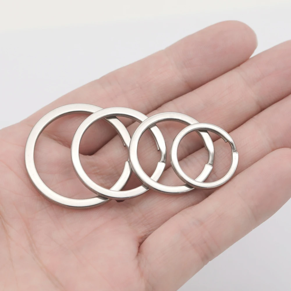 10Pcs Stainless Steel Split Key Ring Flat Metal Keyring Circle Loop Keychain Holder for Home Car Keys DIY Jewelry Findings