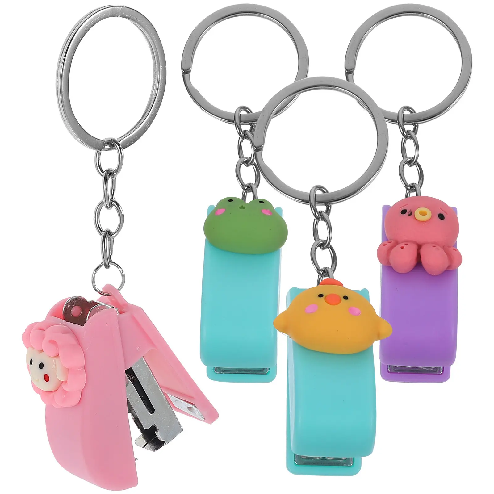 

4Pcs Cute Animal Staplers Compact Key Ring Stationery Home Desk Accessories Small Stapler for Backpack Bag Use