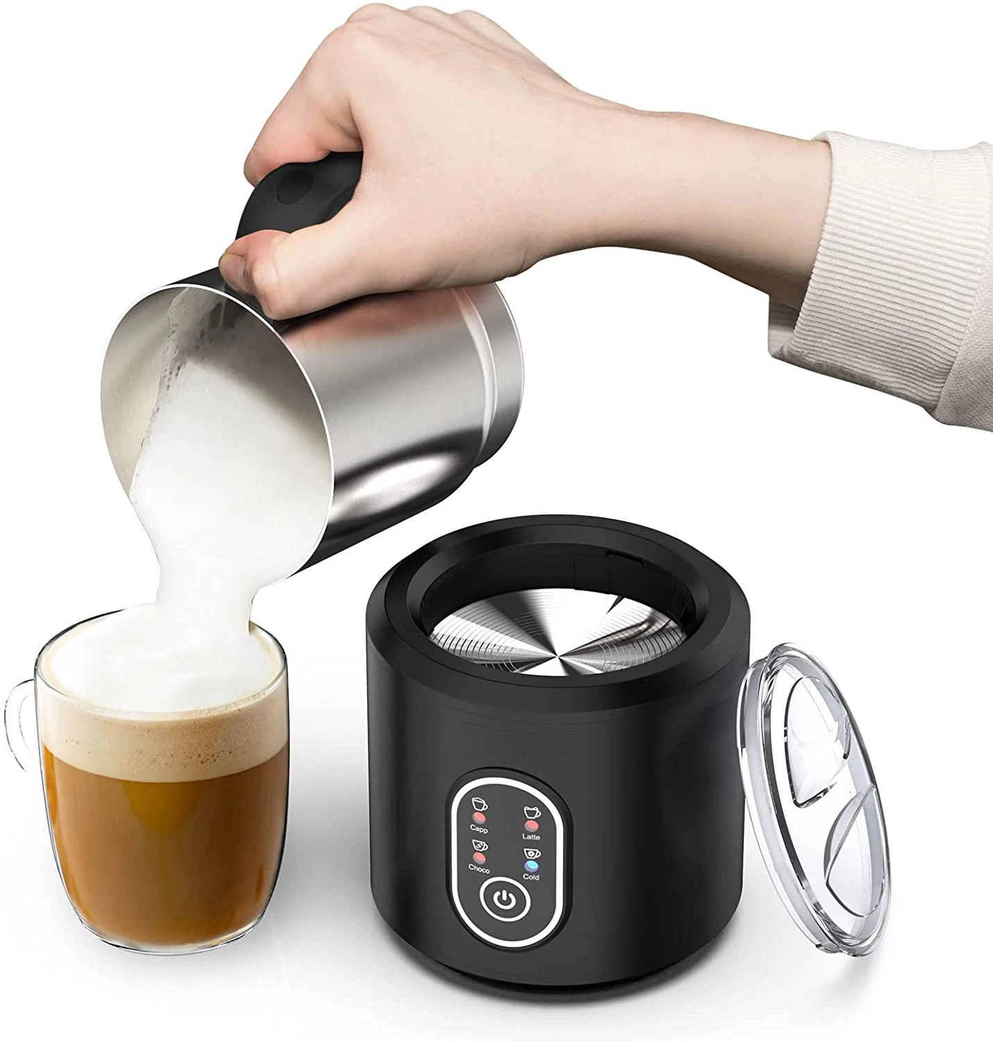 Hot Selling Miik Stainless Steel Electric Milk Frother 4 in 1 Multifunction Automatic Off Easy Cleaning and Silent Operation