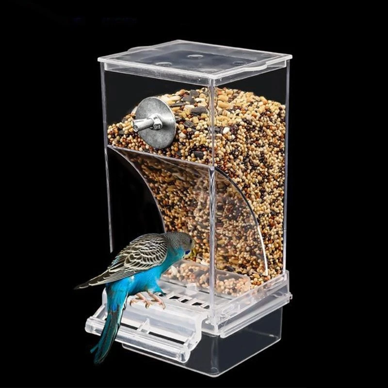 

Parakeet Feeder with Perch Automatic Dispenser Plastic Container for Cage