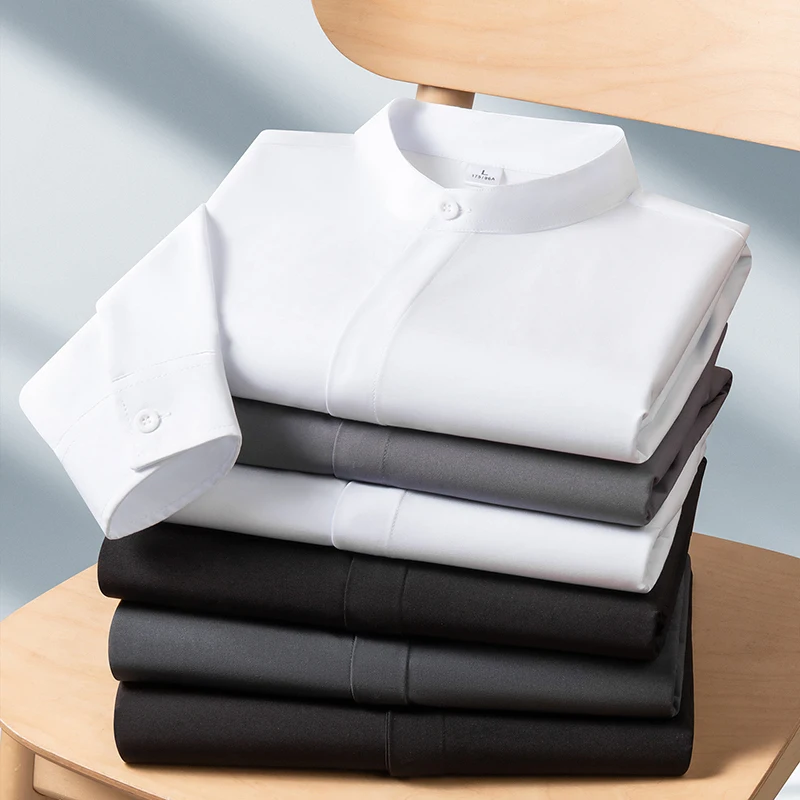 MINGYU Brand Men's Shirt Autumn Lightweight Fashion Korean Version Slims Smooths Silhouette Non-iron Business Ice Silk Sleeve