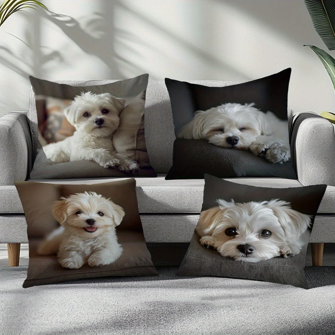 Maltese Dog Photo Print Cushion Covers, Decorative Pillowcases for Home Sofa Bedroom Living Room