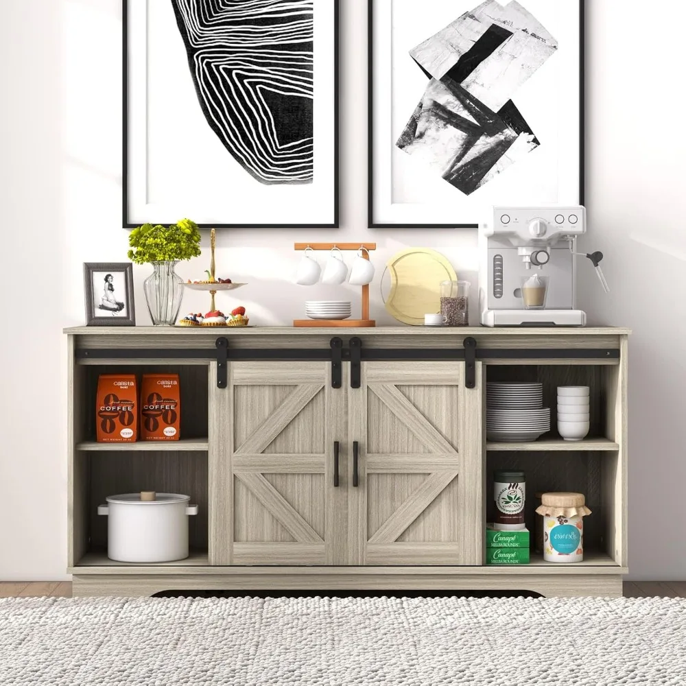 خزانة بار بانانا مع بابين منزلقين للحظيرة، خزانة تخزين للمزرعة، حامل تلفزيون (خشب طبيعي)