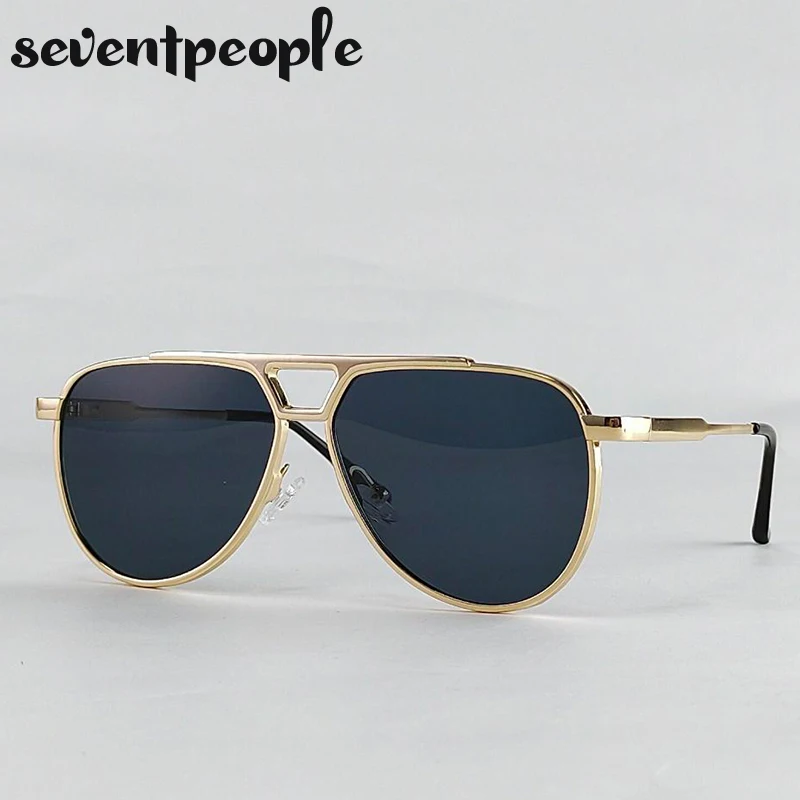 Steampunk Piloten-Sonnenbrille Oval für Herren 2026 Luxusmarke Vintage Punk Metall Outdoor Sonnenbrille für Männer Trendige Doppelbalken-Brille – Detail 1