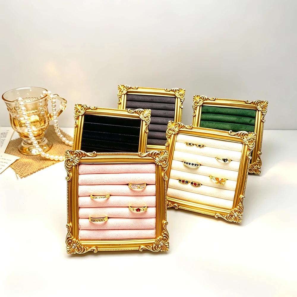 Retro Square Ring Display Stand Jewelry Showcase Tray Wooden Shop Window Decoration Photography Background Props