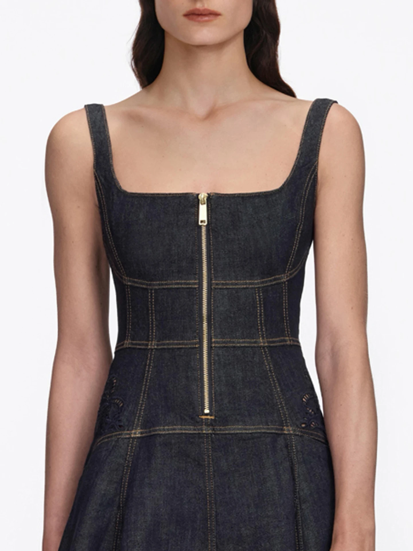 SP Home South Oil High End Women's Long Hollow out Denim Dress Summer 2026 Elegant Simple Style Natural Waist A-Line Skirt
