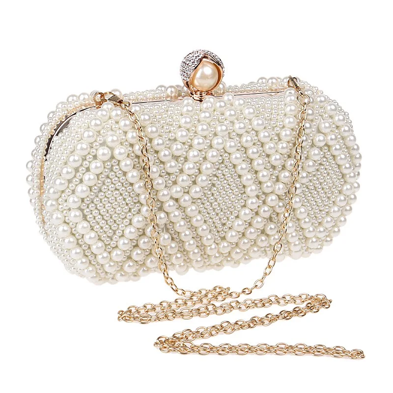 Trendy Handmade Pearl Bag Women's Crossbody Chain Dinner Universal Small Clutch Bag British Style Detachable Shoulder Strap