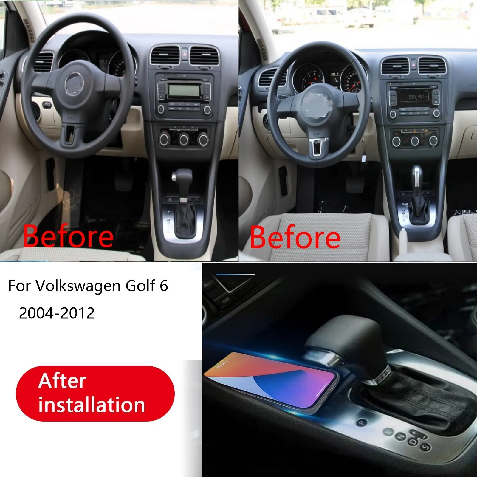2 din o mais recente para volkswagen golf 6 2004-2012 console central do carro telefone rápido carregador sem fio placa suporte de carregamento
