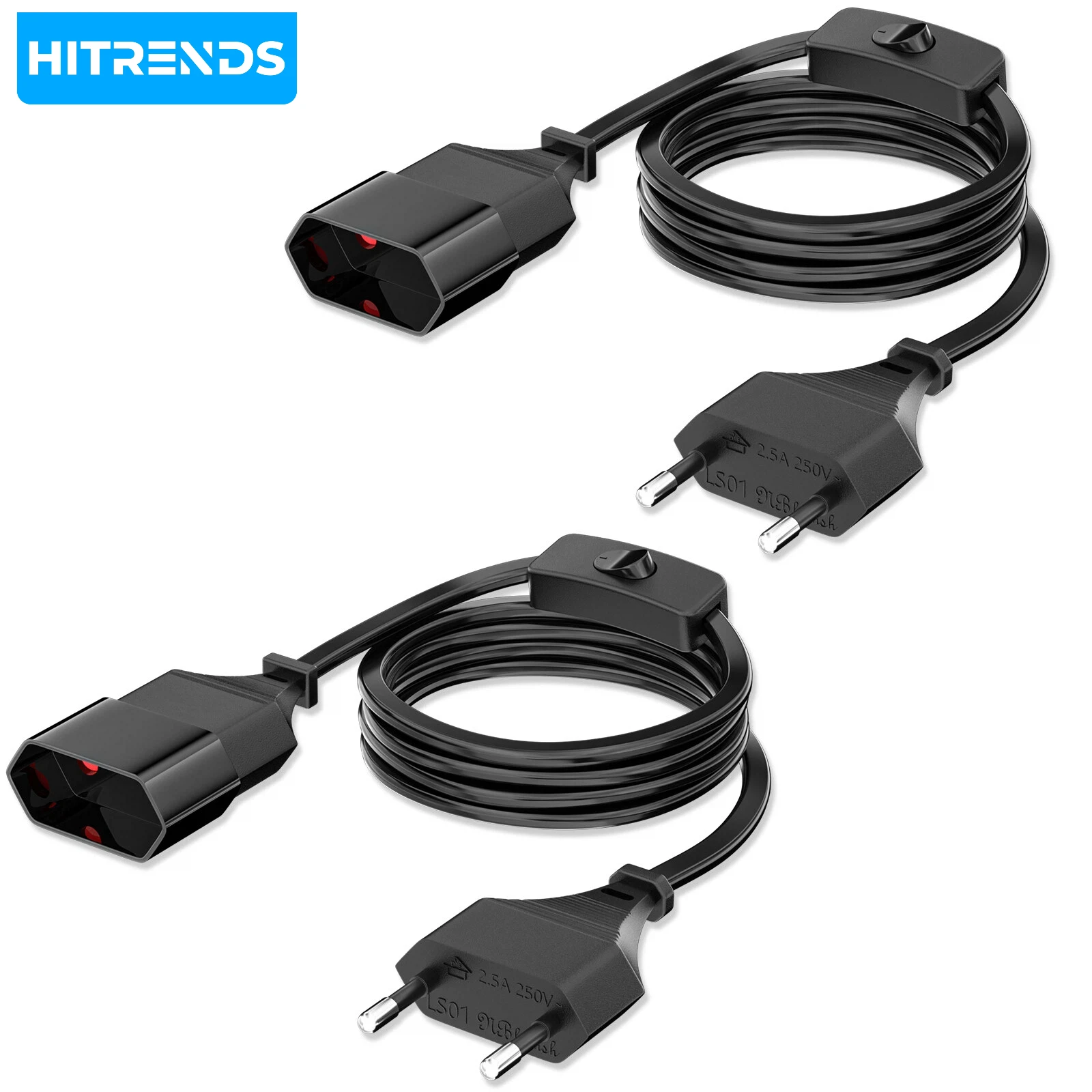 2.5A 250V European Standard Extension Socket 2-Meter Power Cord Suitable for Kitchens, Bathrooms, Offices and General Use