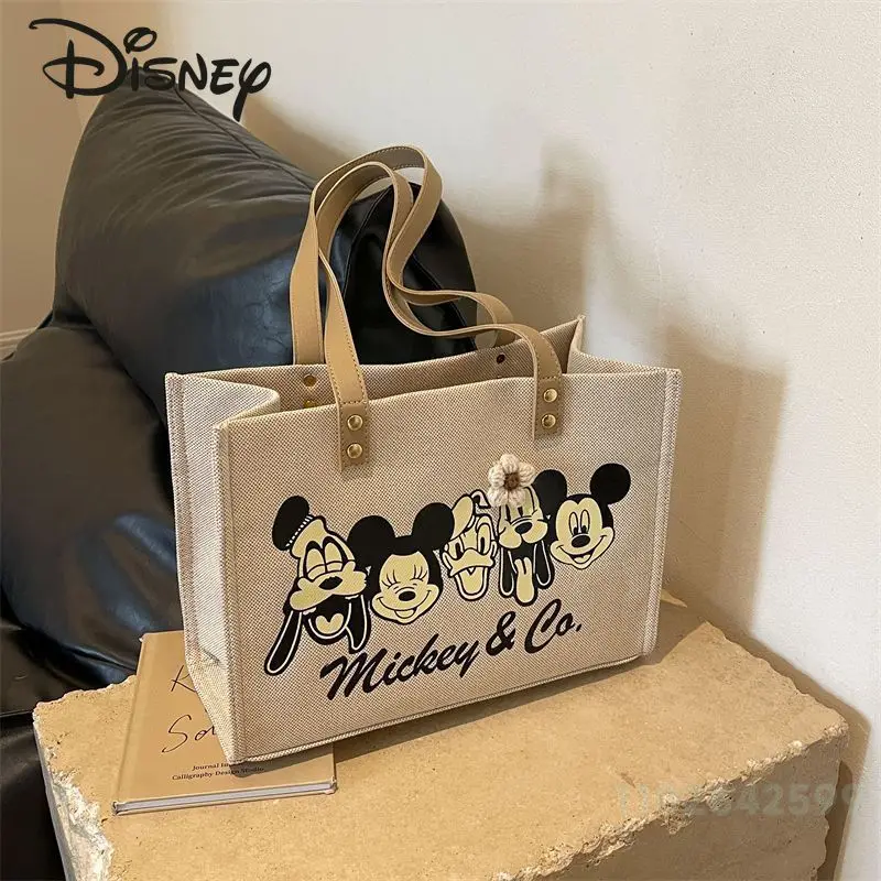 Disney Mickey 2024 New Women\'s Handbag Fashionable High Quality Women\'s Shoulder Bag Cartoon Large Capacity Canvas Shopping Bag