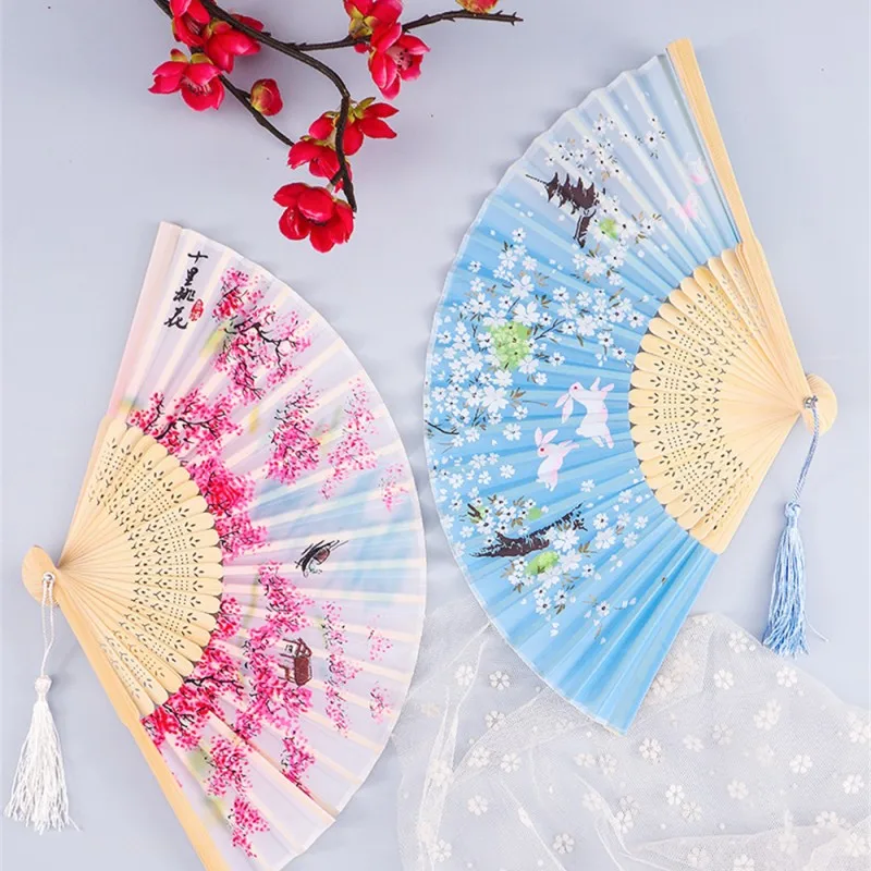 Vintage Silk Folding Hand Fan Chinese Japanese Bamboo Fans Craft Gifts Women Dance Performance Props Home Decoration Ornaments