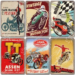 Vintage Motorcycle Poster Metal Signs TT Racing Metal Tin Plate Wall Art Decor for Garage Motorbike Club Living Room Home