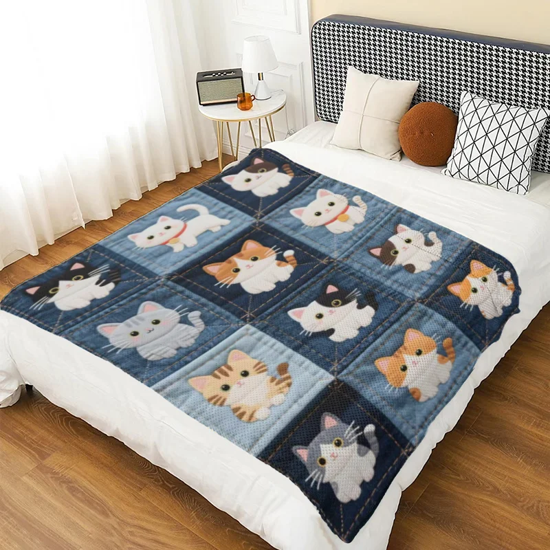 1pc Cat Puzzle Pattern Innovative Design Printed Blanket, Super Soft Shawl Blanket, Comfortable Air Conditioning Blanket, Easter