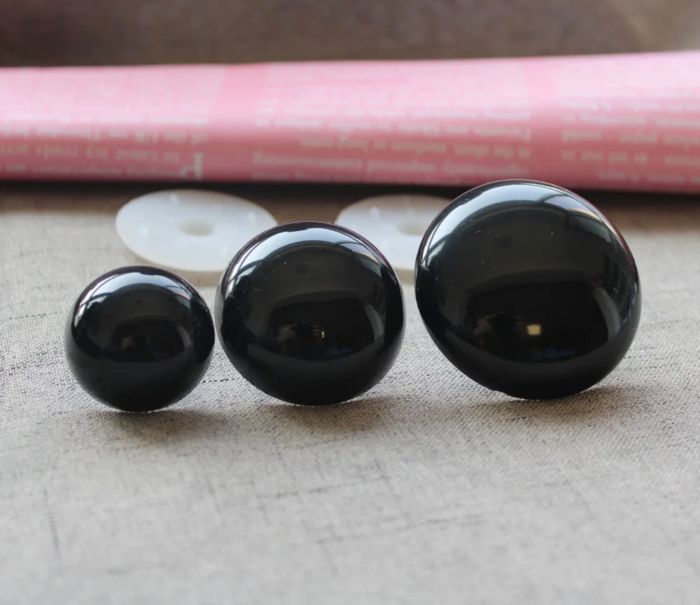 10pcs/lot   28mm/30mm/40mm/50mm high quality bright full black round animal toy eyes for diy plush doll findings --size option