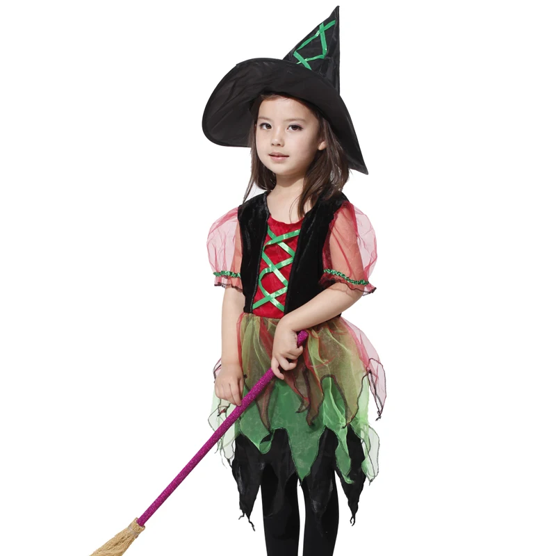 

Girls Fairytale Wizard Dress, Girls Witch Costume ,Disguise Ghost Dress Up with Pointed Hat ,Carnival Party Girl Magician Outfit