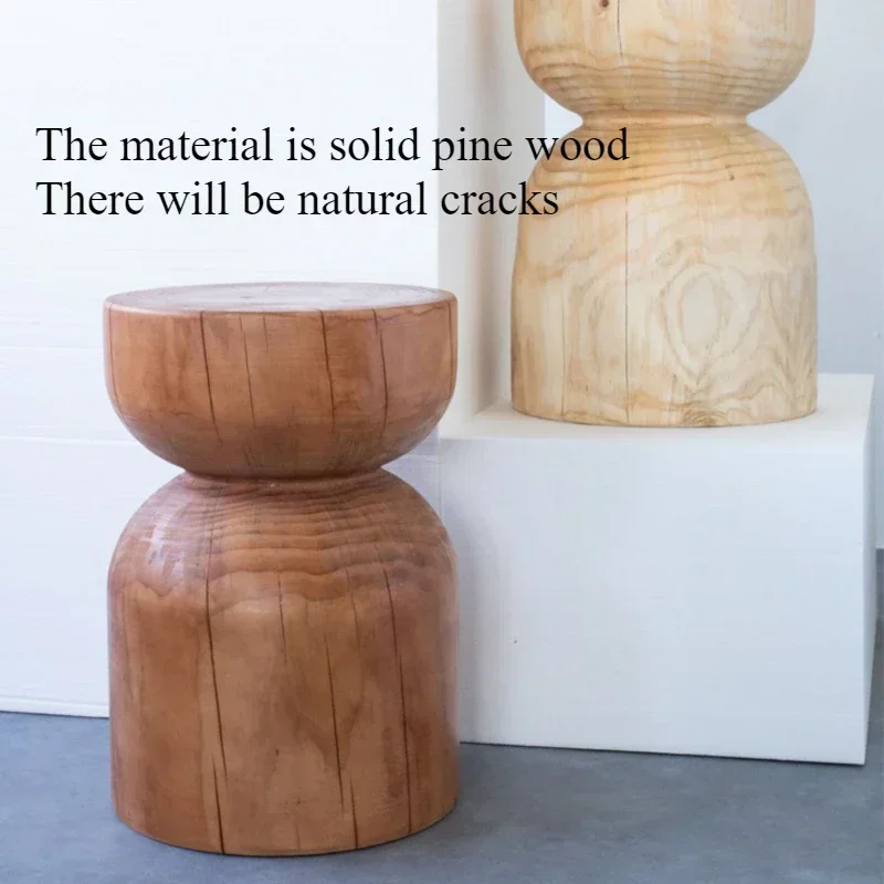 Solid Pine Wood Home Coffee Table Stool Short Stump Wabi-Sabi Style Homestay Furniture Creative Wood Decoration