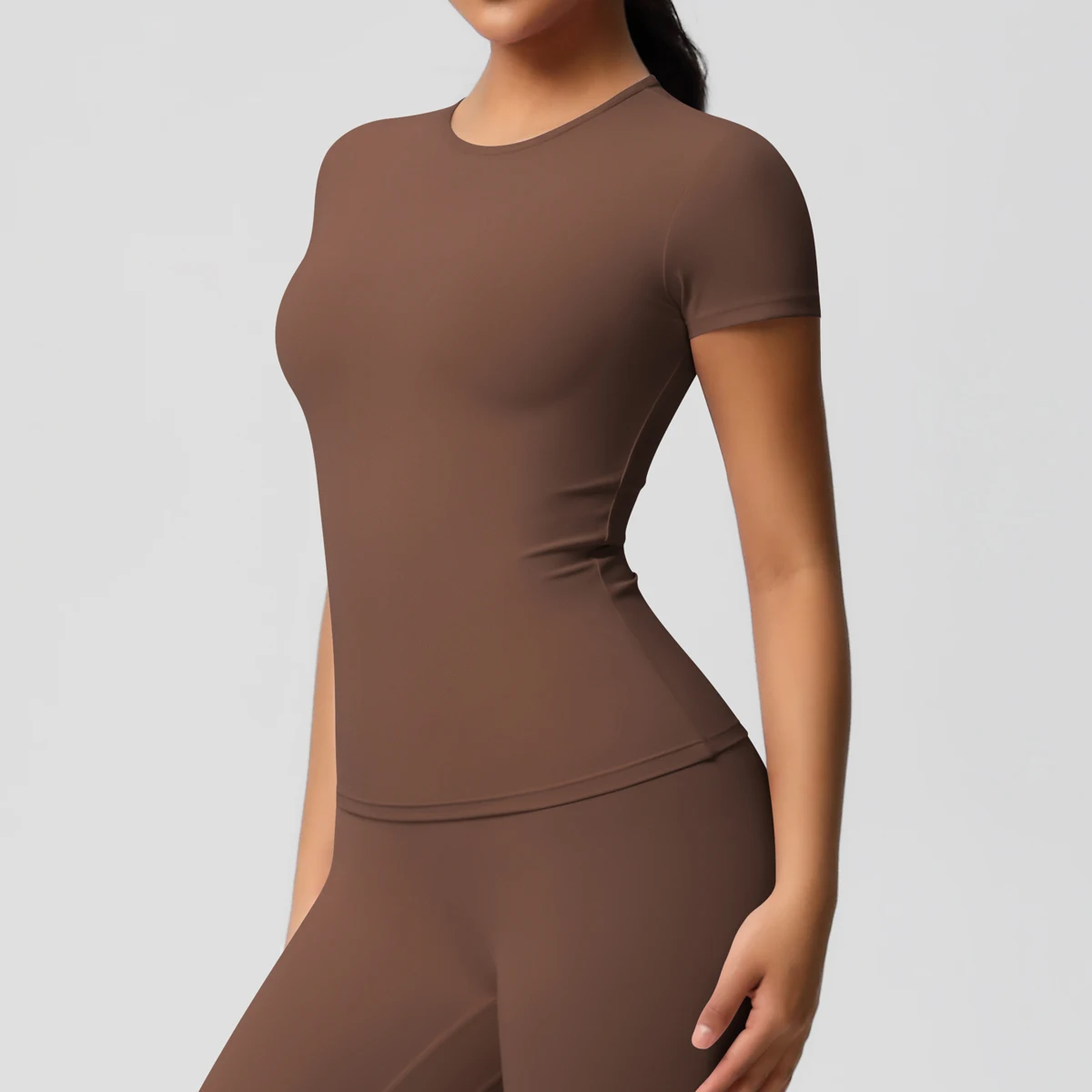 Workout Dry Fit Atmungsaktives Hochelastisches Sport-Top Gym Fitness Wear T-Shirt Damen Casual Outdoor Top – Detail 5