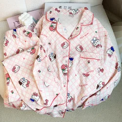 Sanrio Hello Kitty Women's Pajamas Set Cartoon Anime Girls Long Sleeve Long Pants Pajamas Cute Cloud Cotton Student Home Clothes