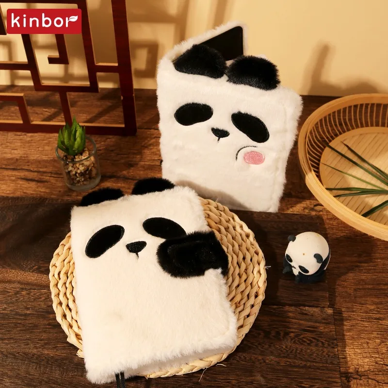 Kinbor Panda Cute A6 Notebook Plush Dot Inner High Appearance Record cuadernos Self-Filled DIARI PLANNER Notepad papelería kawai