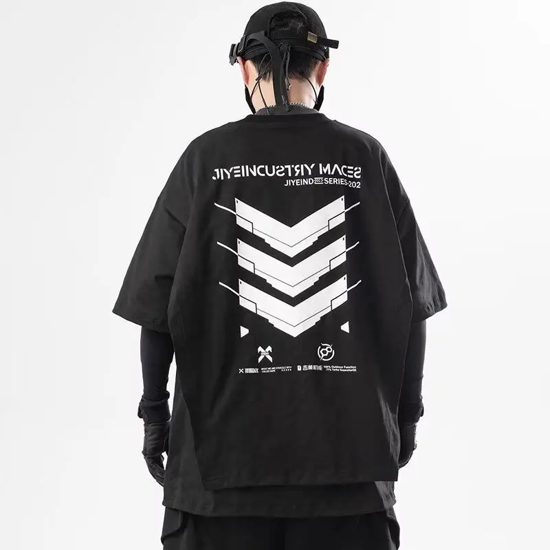 Y2k Techwear Men T Shirts Cape Design Fashion Casual Anime Harajuku Streetwear Short Sleeves Tops Tee Shirts for Men Oversized