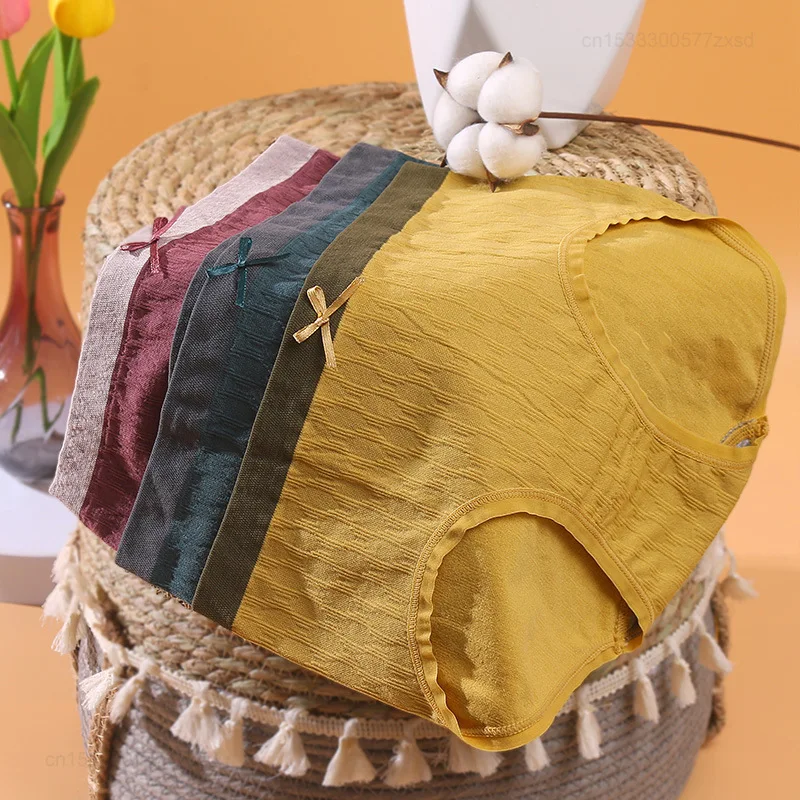 Xiaomi ชุดชั้นในสตรีผ้าคอตตอนแท้3ชิ้น/ล็อตกางเกงในไร้รอยต่อกางเกงในลูกไม้ขอบกลางเอวระบายอากาศกางเกงชั้นใน M-L หลากสี