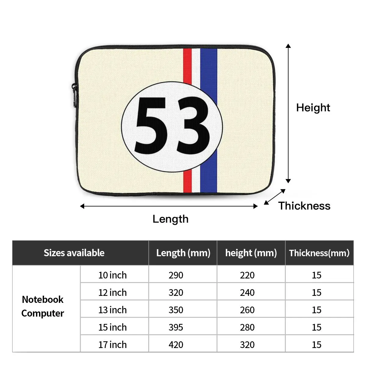 Herbie Number 53 Notebook Laptop Bag Case Pouch 10 12 13 15 17 Inch Notebook Sleeve Cover Bag Tablet Shockproof Case Bag