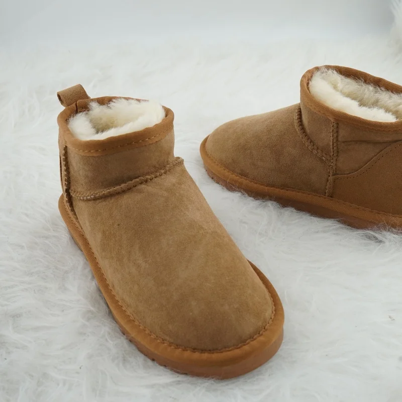 Genuine Sheepskin Leather Snow Boots for Women 100% Natural Fur Warm Winter Boots Woman Classic Simple Lightweight Ankle Boots