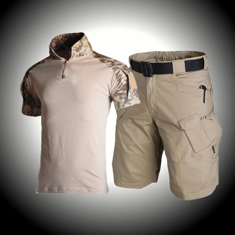 Maglietta tattica Militray pantaloncini da allenamento da uomo Quick Dry tuta corta militare camicie da caccia uniforme militare equipaggiamento tattico