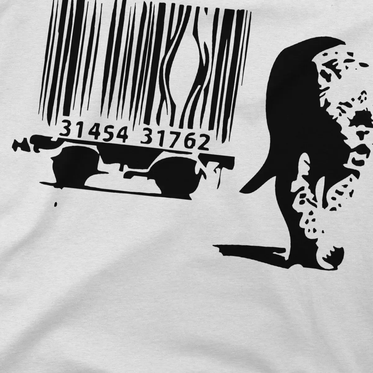 Print Tiger Barcode T-Shirts for Men Banksy Street Graffiti Artist Creative Pure Cotton Tee Shirt Round Collar Short Sleeve