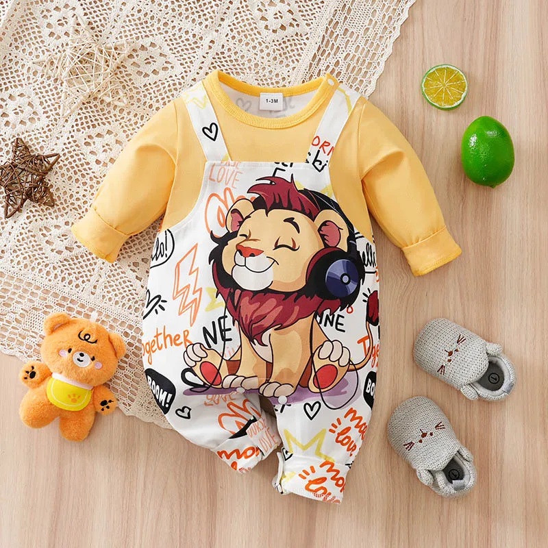 الوليد بيبي بوي ملابس طويلة الأكمام 0-18 أشهر قطعة واحدة الأقواس موضة البرتقال الأسد طباعة الطفل منامة الرضع بذلة غير رسمية #1