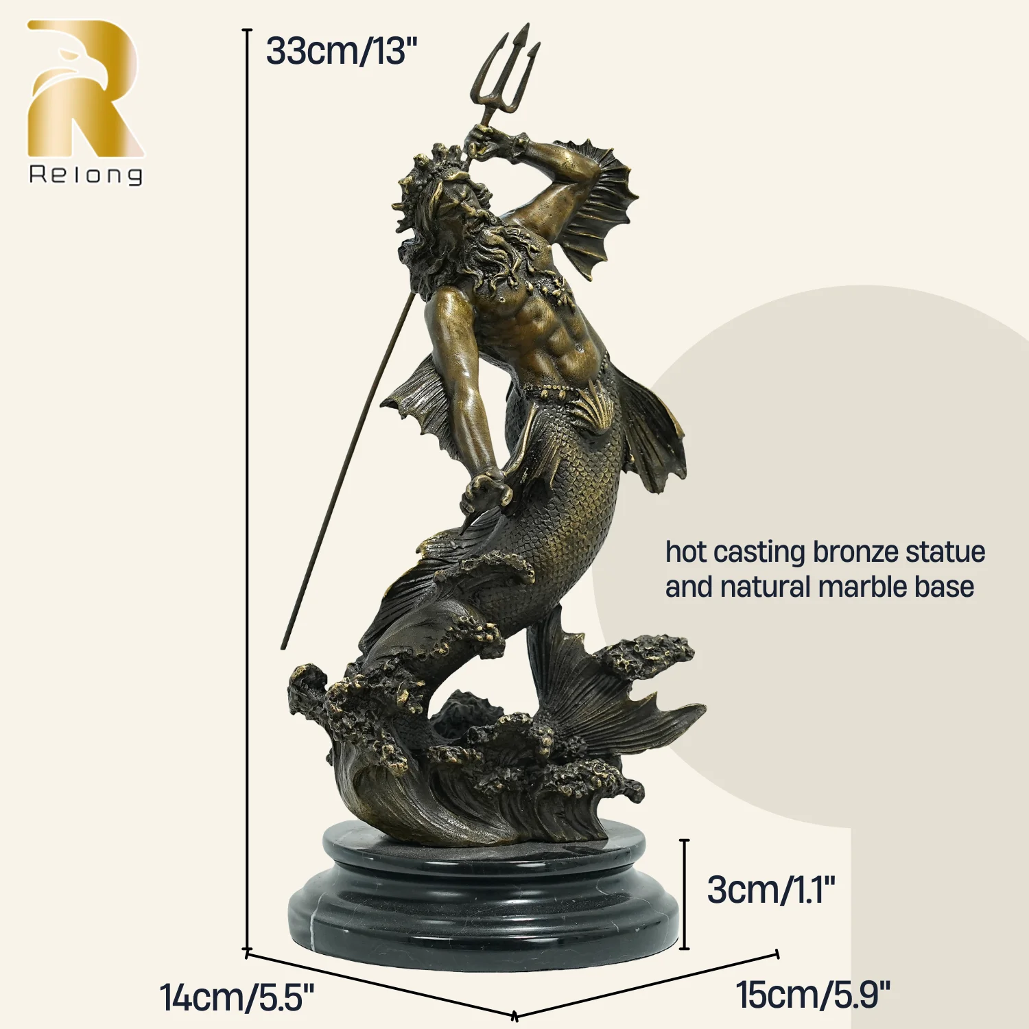 33cm Bronze Poseidon Statues Bronze Figure Poseidon God of The Sea Mythology Sculpture Greek Statues For Home Decor Ornament